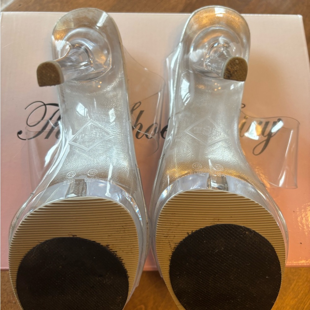 Nude Clear Platform Mule Heels - Picture 5 of 7